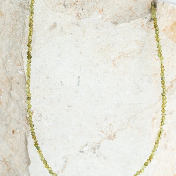 Peridot Beaded Necklace August Birthstone Waterproof Gold Dainty Summer Jewelry - Picture 7 of 16